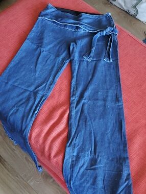 Y2k Luscious Denim Low Waist Wide Leg Tie Belt Jeans